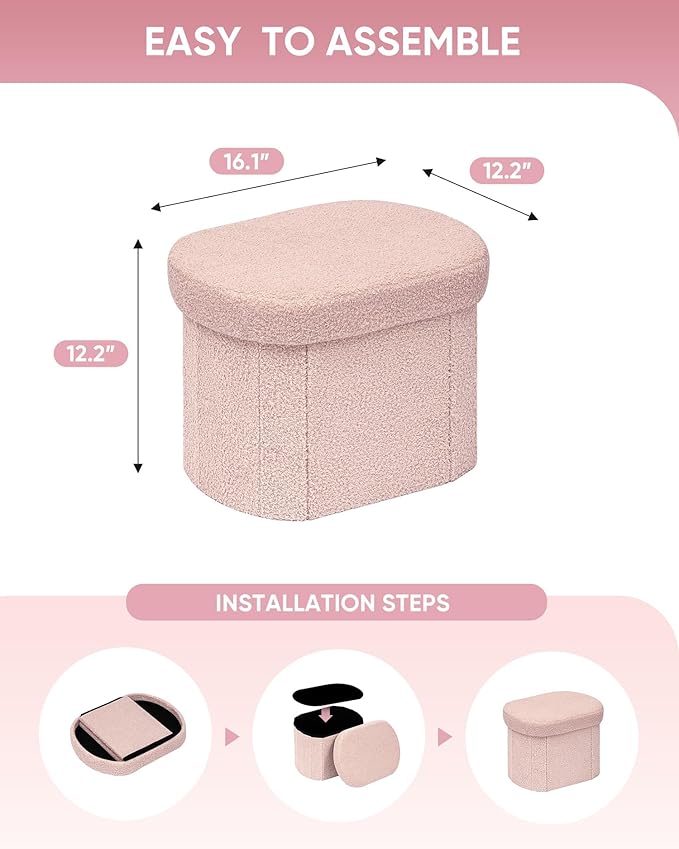 B FSOBEIIALEO Storage Ottoman for Dorm Room, Boucle Folding Storage Ottoman - Image 3