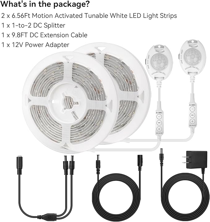 Motion Sensor Under Bed Lights, 2x6.56ft 3000K-6500K White Motion Activtaed LED - Image 7