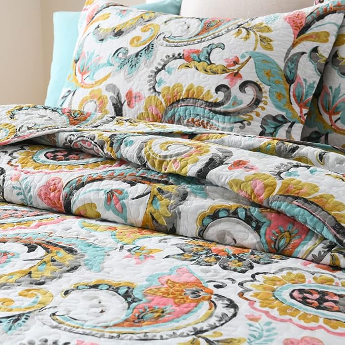 Cotton Bedspread Quilt Sets Reversible Bedding Coverlet Sets Comforter Paisley - Image 3