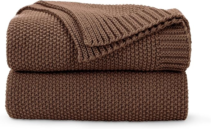 CozeCube Brown Throw Blanket for Couch, Soft Cozy Cable Knit Throw for Bed Sofa by CozeCube