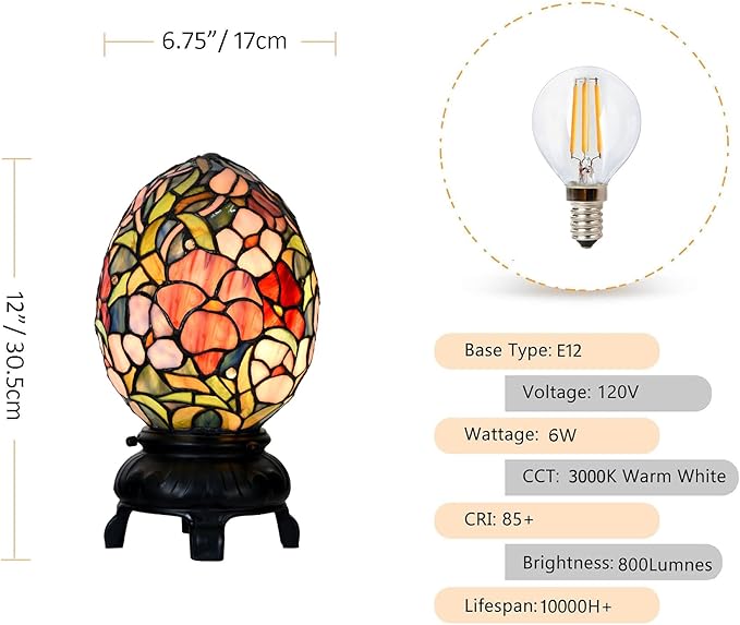 Egg Lamp - 12" H - Stained Glass Lamp - Unique Lamps - Tiffany Lamp Style - Image 5