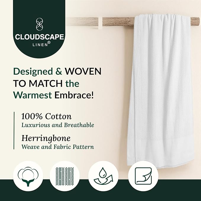 Cloud Scape Linen 100% Cotton Blanket Twin 68x92 White - Image 4