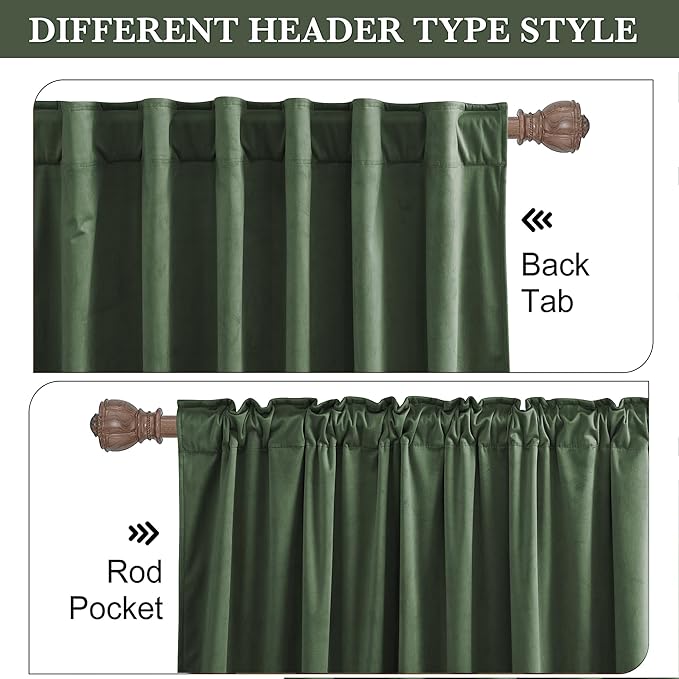 RYB HOME Elegant Green Velvet Curtains 84 inches Long, Light Blocking, Thermal - Image 2