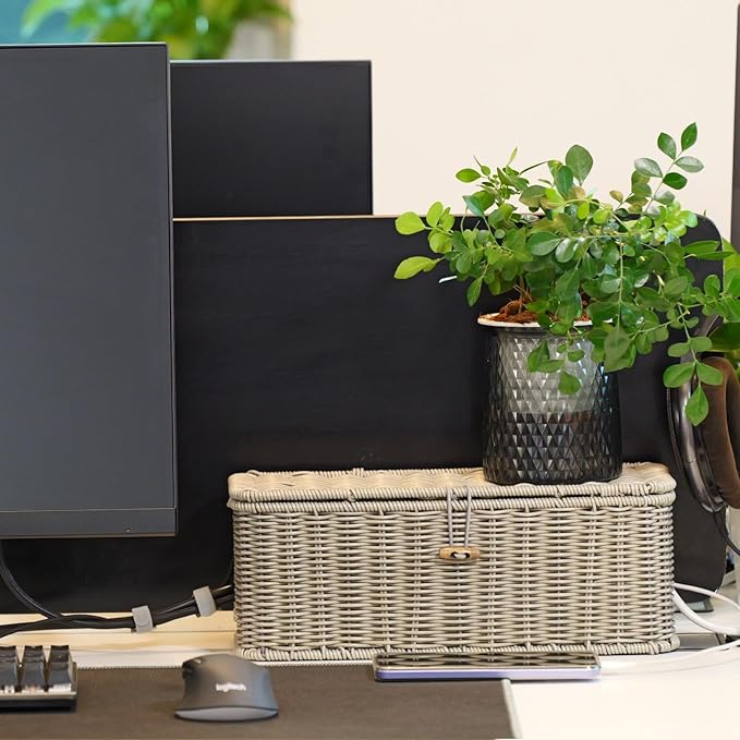 BROWNLILY Cable Management Box, Rattan Style Cord Organizer - Image 6