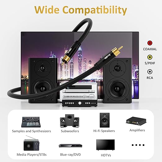 Subwoofer Cable RCA to RCA Audio Cable 15FT, Digital Coaxial Audio Cable - Image 7