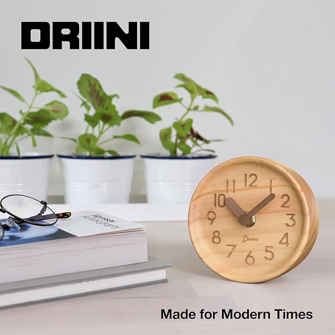 Driini Wooden Analog Desktop Clock – 4.3 in. Decorative Pinewood, No-Tick - Image 7