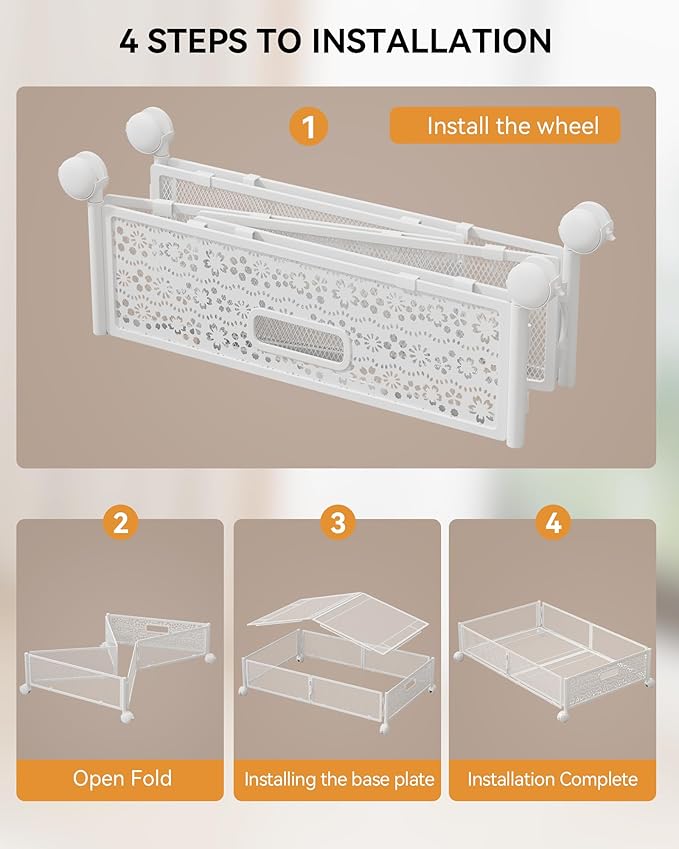 Under Bed Storage with Wheels, Foldable Pattern Carved Metal Under The Bed - Image 8