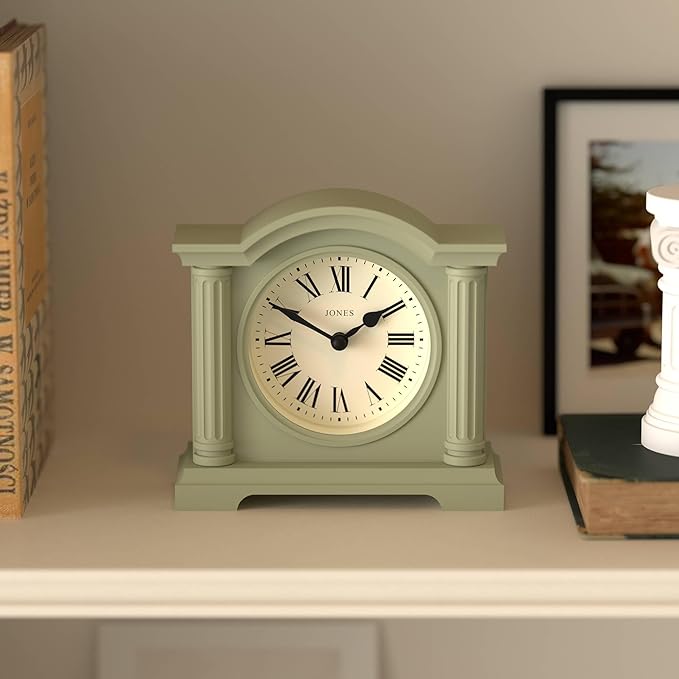 JONES CLOCKS® Kensington Mantel Clock | Classic Arch top Clock | Sage Green | - Image 3