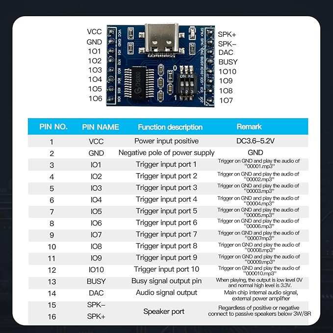 XLW Voice Playback Module, 16M Sound Board MP3 Music Player - Image 5