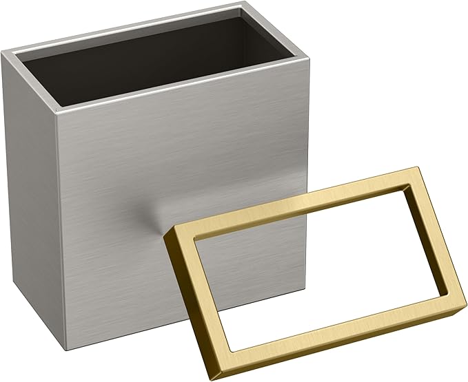 Gatco 1917B Modern Rectangle Waste Basket, Satin Nickel and Brushed Brass Combo - Image 2
