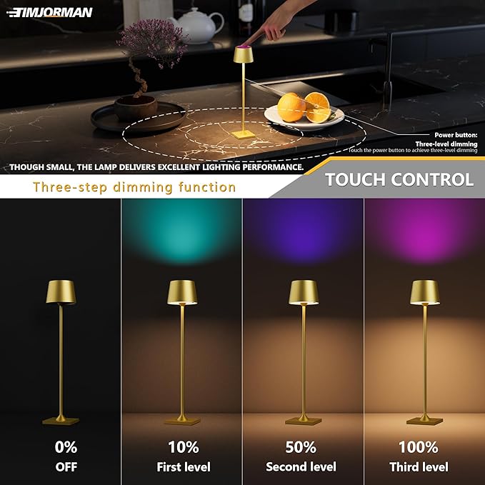 Modern LED Color-Changing Cordless Table lamp, 7 Colors, metal Shade, Touch - Image 4