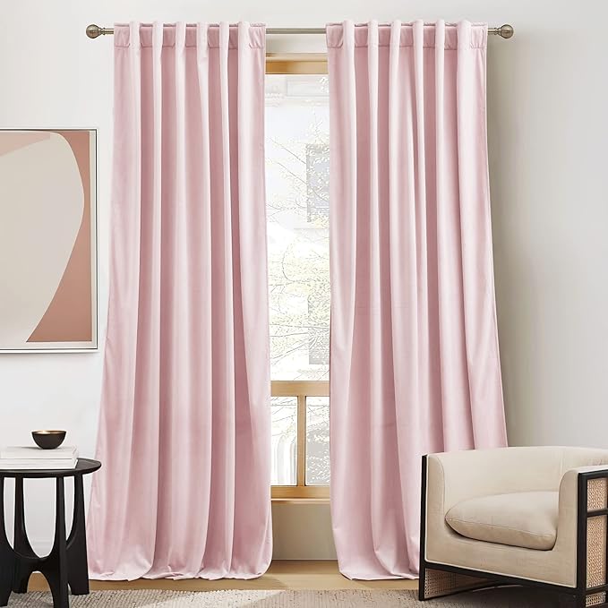 RYB HOME Pink Velvet Curtains 84 inches by RYBHOME
