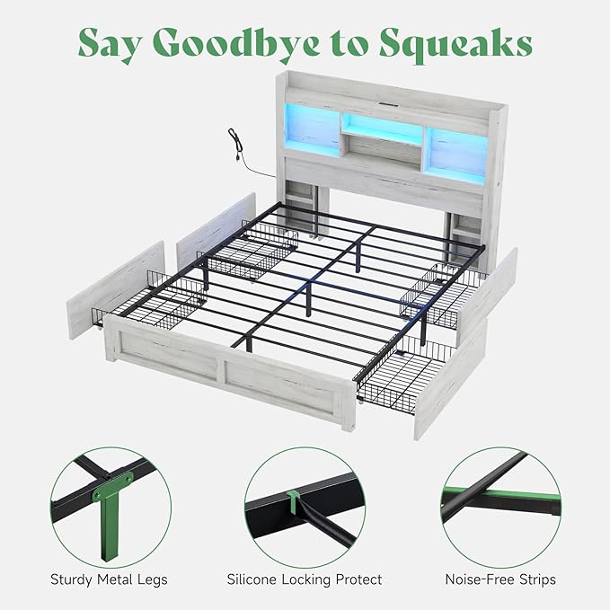 AMERLIFE Queen Bed Frame with 4 Storage Drawer, LED Bed Frame with 49.6" Tall - Image 7