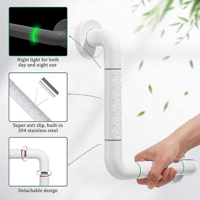 Anti Bathroom Grab Rail, 90° Detachable Right Angle White Stainless Steel - Image 3