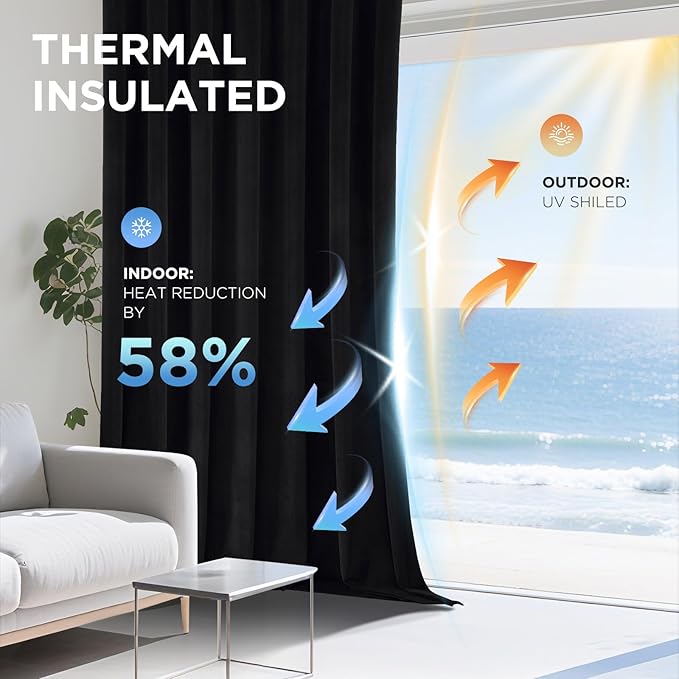 Joydeco Black 100% Blackout Curtains 96 Inch 2 Panels, Luxury Thermal Insulated - Image 5