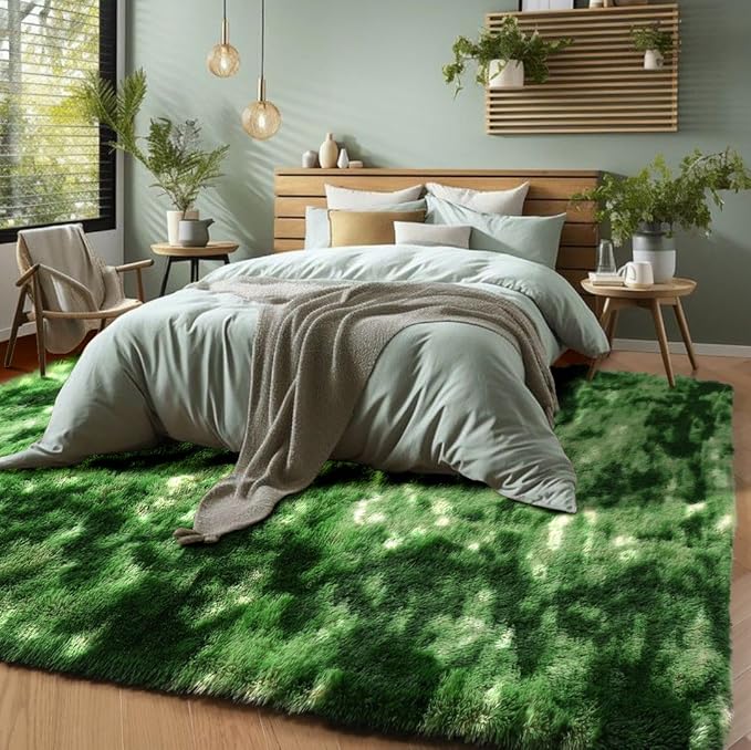 PAGISOFE Fluffy Dark Green Rugs - Image 8