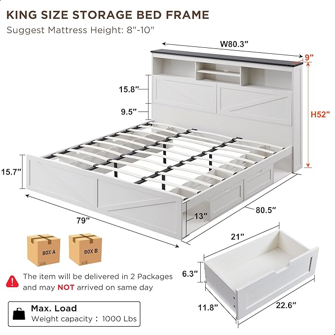 ACCOHOHO King Bed Frame Farmhouse - Image 2