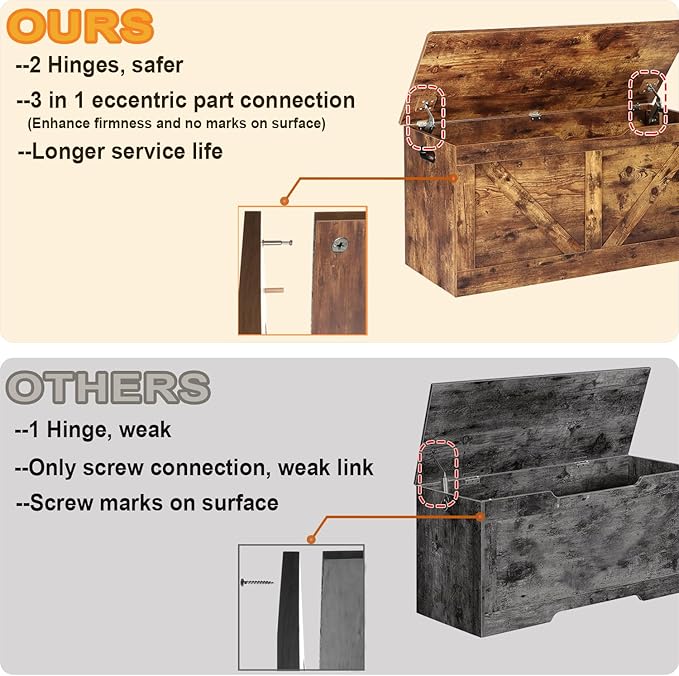 Timberer 39.4" Storage Chest, Wooden Storage Bench, Large Storage Trunk - Image 4