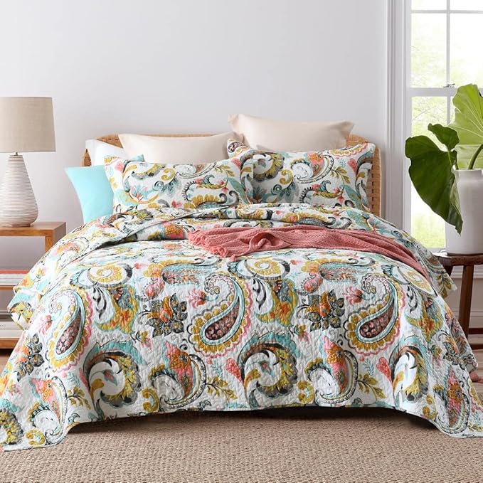 Cotton Bedspread Quilt Sets Reversible Bedding Coverlet Sets Comforter Paisley by Unknown