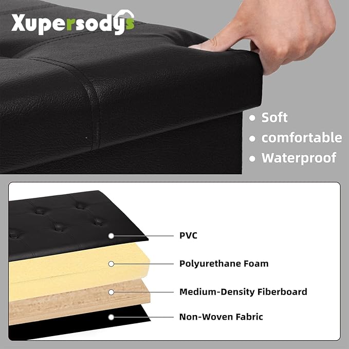 xupersodys 30 Inches Folding Storage Ottoman Bench, Faux Leather Footstool - Image 6