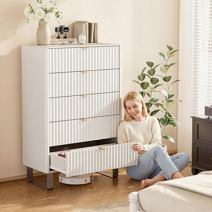 Fluted 5 Drawers Dresser, Wood Storage Organizers - Image 3