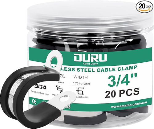 20pcs 3/4 Inch Stainless Steel Cable Clamps, Rubber Coated Cushioned Insulated by OURU