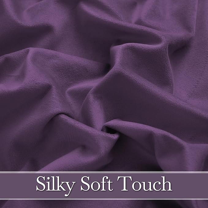RYB HOME Purple Velvet Curtains 96 inches Length, Back Tab & Rod Pocket Soft - Image 5