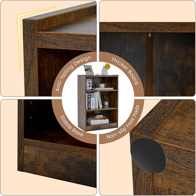 LOKO 3-Tier Open Bookcase, Modern 3-Cube Bookshelf - Image 5