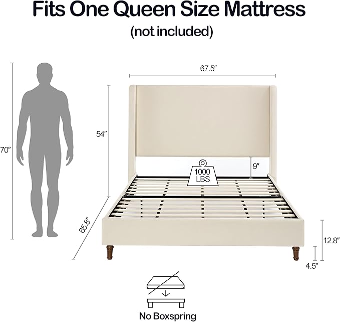 Queen Size Upholstered Bed Frame, Wingback Headboard BedframesHarper - Image 2