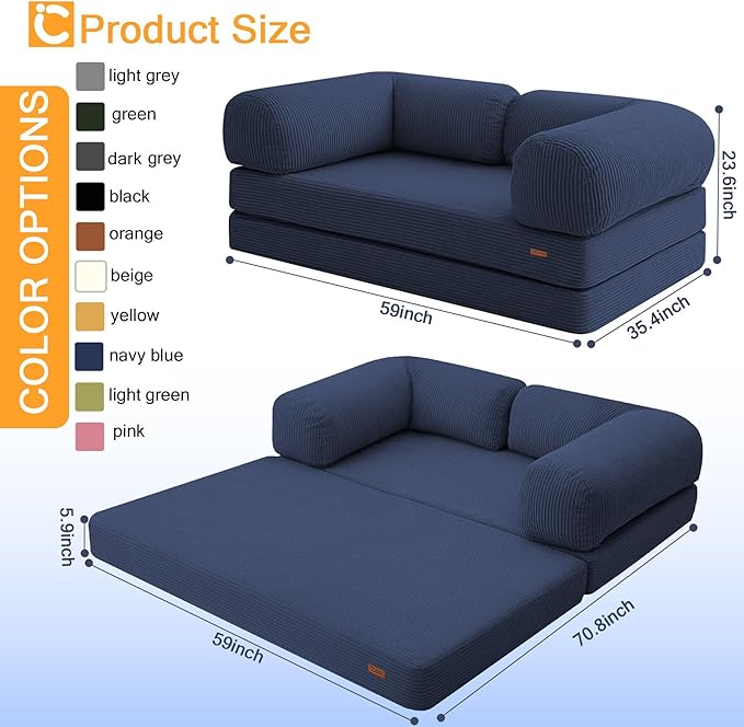 COMAX Futon Sofa Bed, 4-in-1 Floor Foldable Sofa Couch Bed Queen - Image 2