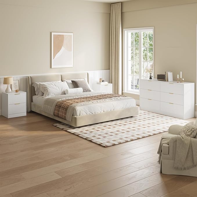 6 Drawer Dresser and Nightstand Set 3-Piece, 55” Wide Bedroom Dressers & Night - Image 3