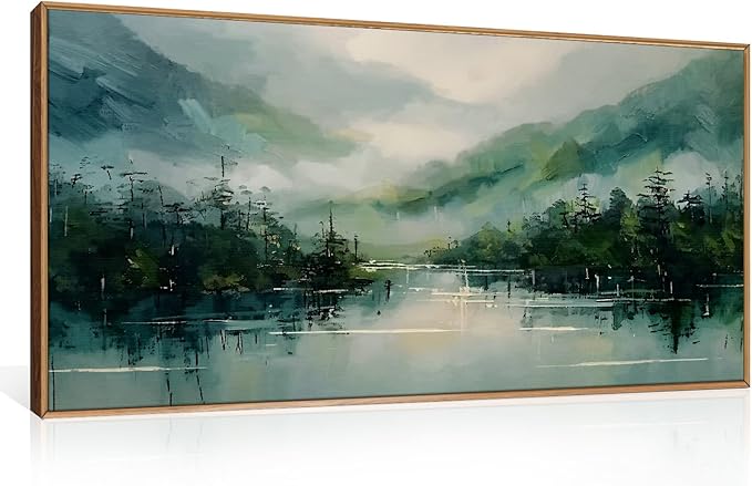 LHIUEM Large Foggy Forest Mountain Framed Canves Wall Art Set, Nature Green by LHIUEM
