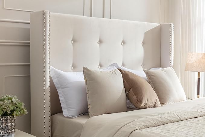 Queen Velvet Bed Frame, Upholstered Platform Bed - Image 4