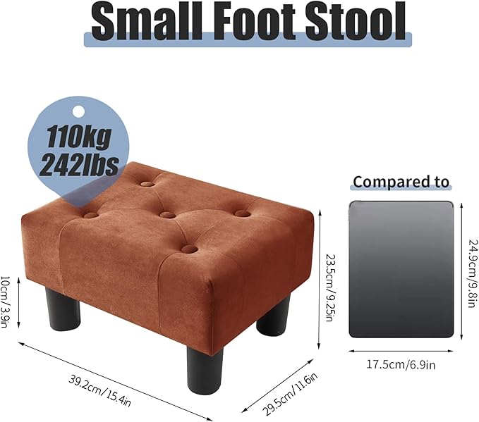 BRIAN & DANY Small Foot Stool, Velvet Foot Stools - Image 3