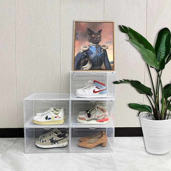 6 Pack XL Shoe Storage Box Organizer, Drop Side Large Shoe Boxes Clear Plastic - Image 2