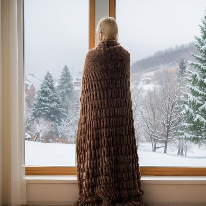 BATTILO HOME Chocolate Brown Faux Fur Throw Blanket - Image 7