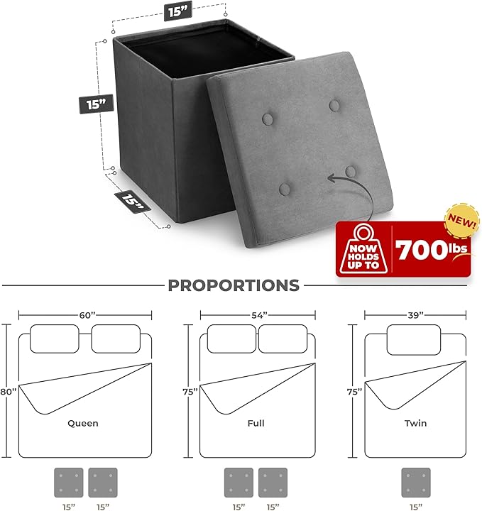 Sorbus Storage Ottoman Bench – Collapsible/Folding Bench Chest - Image 3