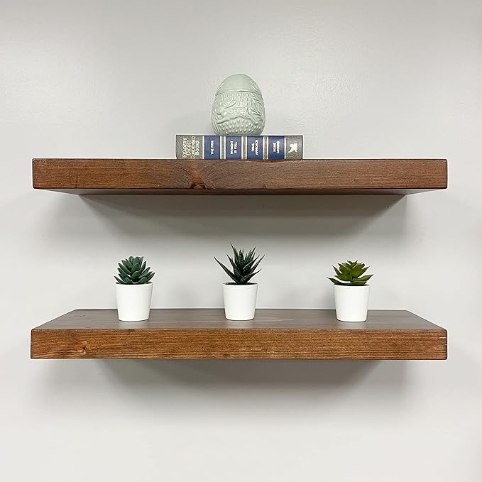 URBANDI, Rustic Floating Shelves, Hidden Bracket, Solid Wood, Heavy Duty - Image 6
