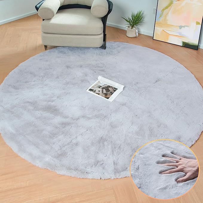 Washable Furry 5ft Round Area Rugs by ORINOVA