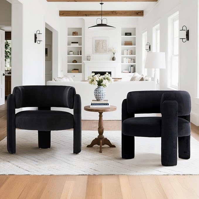 COLAMY Modern Velvet Accent Chairs Set of 2, Upholstered Barrel Chairs by COLAMYHOME