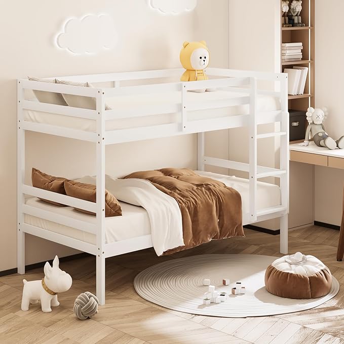 Giantex Bunk Bed Twin Over Twin White, Solid Wood Bunk Bed - Image 4