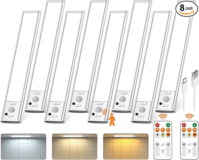 Under Cabinet Lights with Remote Control, USB Rechargeable LED Motion Sensor by LENOMA