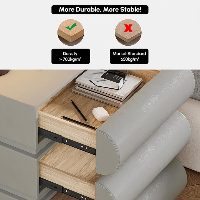 homary Smart Nightstand Modern White Leather Nightstands - Image 5