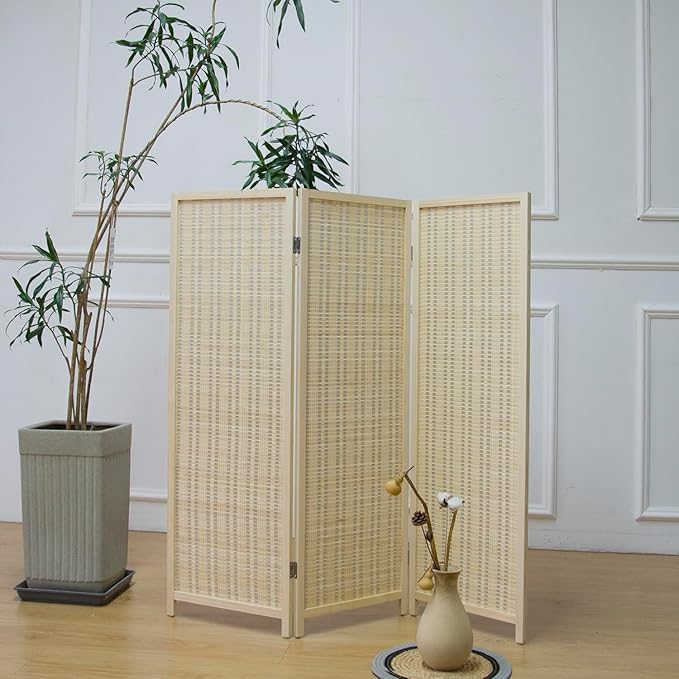 3 Panel Short Room Divider Screen, Small Bamboo Panel Divider - Image 3