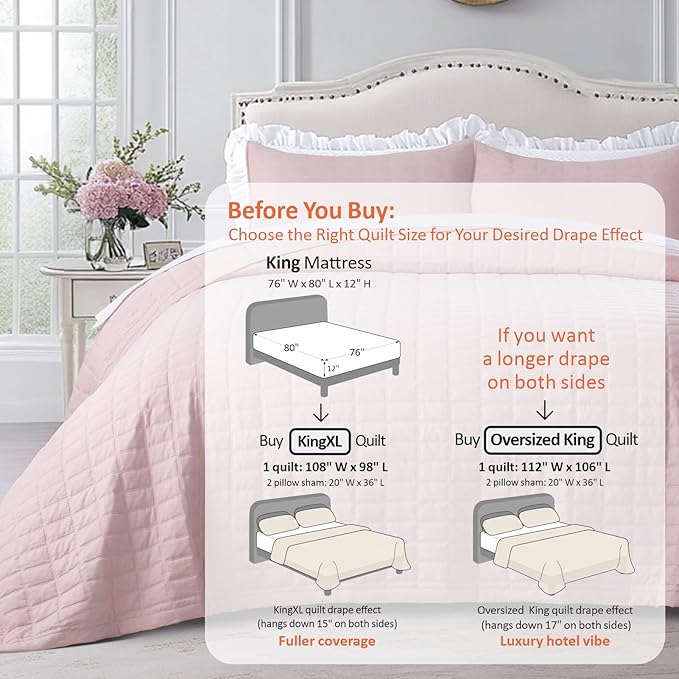 KASENTEX King XL Quilt Set 108"x98" – Soft Washed 3-Layer Lightweight Bedspread - Image 3