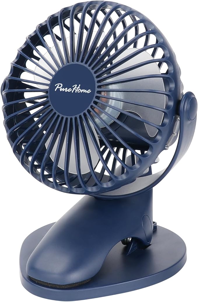 Portable Clip Fan Battery Operated, 3 Speeds USB Rechargeable Mini Table Fan by PureHome