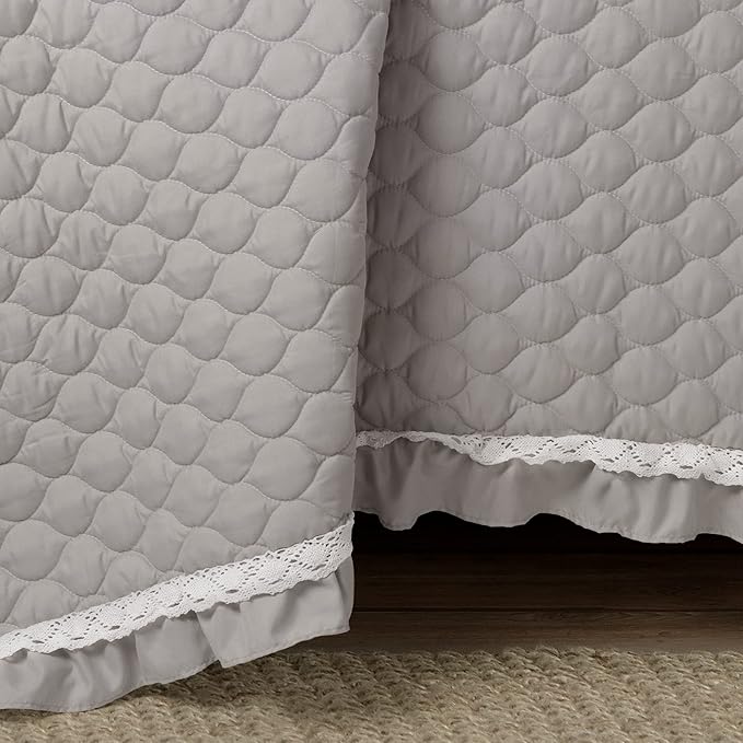 Lush Decor Ella Ruffle Lace Quilt, 3 Piece Set, Light Gray - Image 5