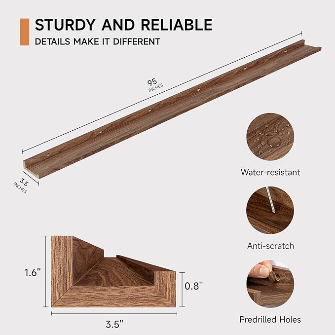 Floating Picture Ledge Shelves for Wall Set of 2, 95 Inches Picture Ledge Shelf - Image 3