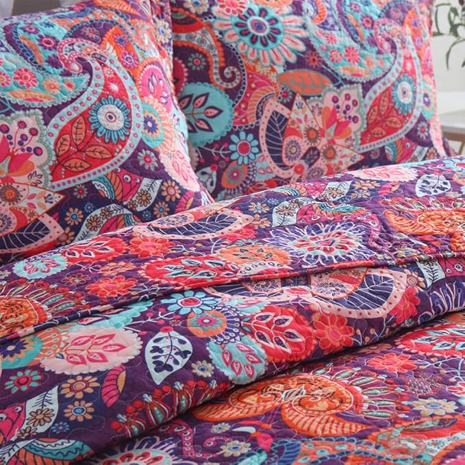 Cotton Bedspread Quilt Sets Reversible Bedding Coverlet Sets Comforter Paisley - Image 3