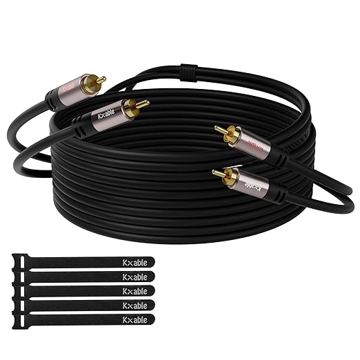RCA Cable 35FT, 2RCA Male to 2RCA Male Stereo Audio Cable, 【Oxygen-Free Copper by Kxable